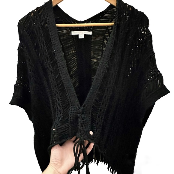 Boston Proper Fringe Boho Poncho S/M - Picture 2 of 5